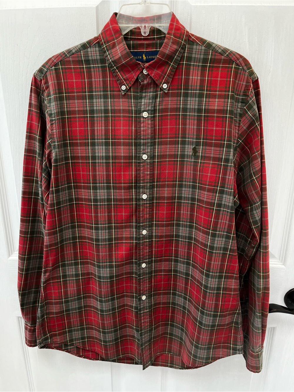 Ralph Lauren Vintage Red Plaid Button Shirt Mens M Preppy Old Money Academia